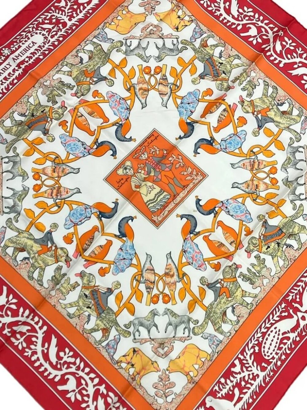 HERMES Carre 90 Red Orange Scarf